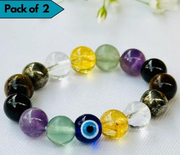 Round Beads Bracelet for Unisex (Pack of Two)